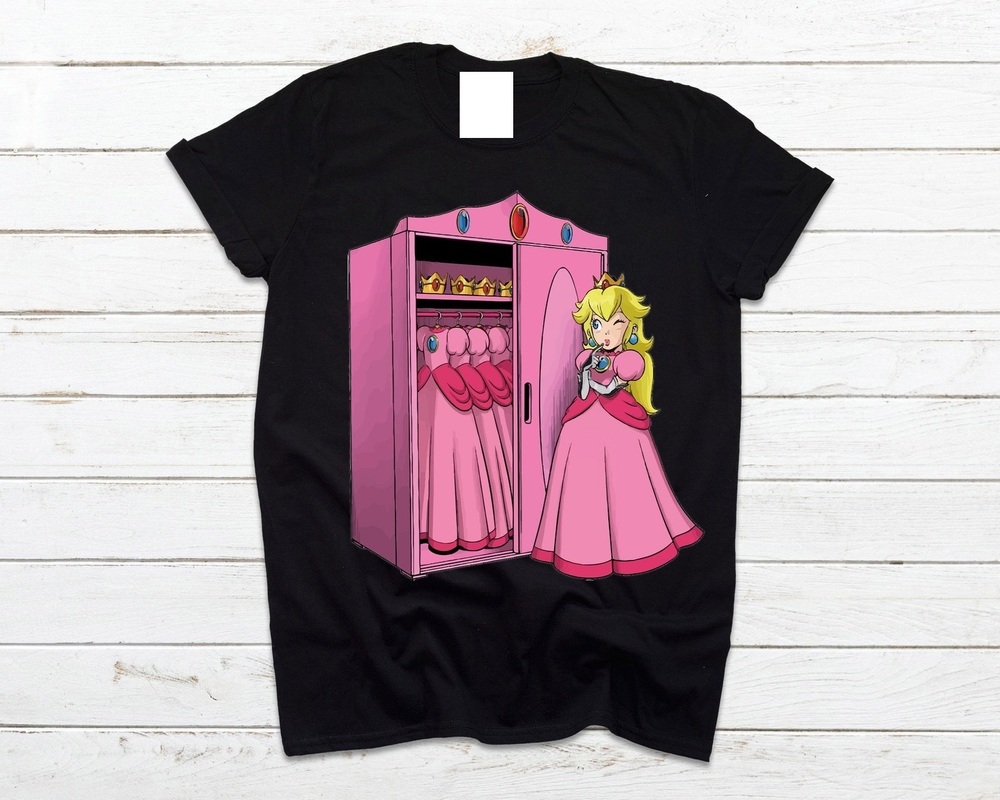 T Shirt Black Man Woman Child Princess Peach Super Mario
